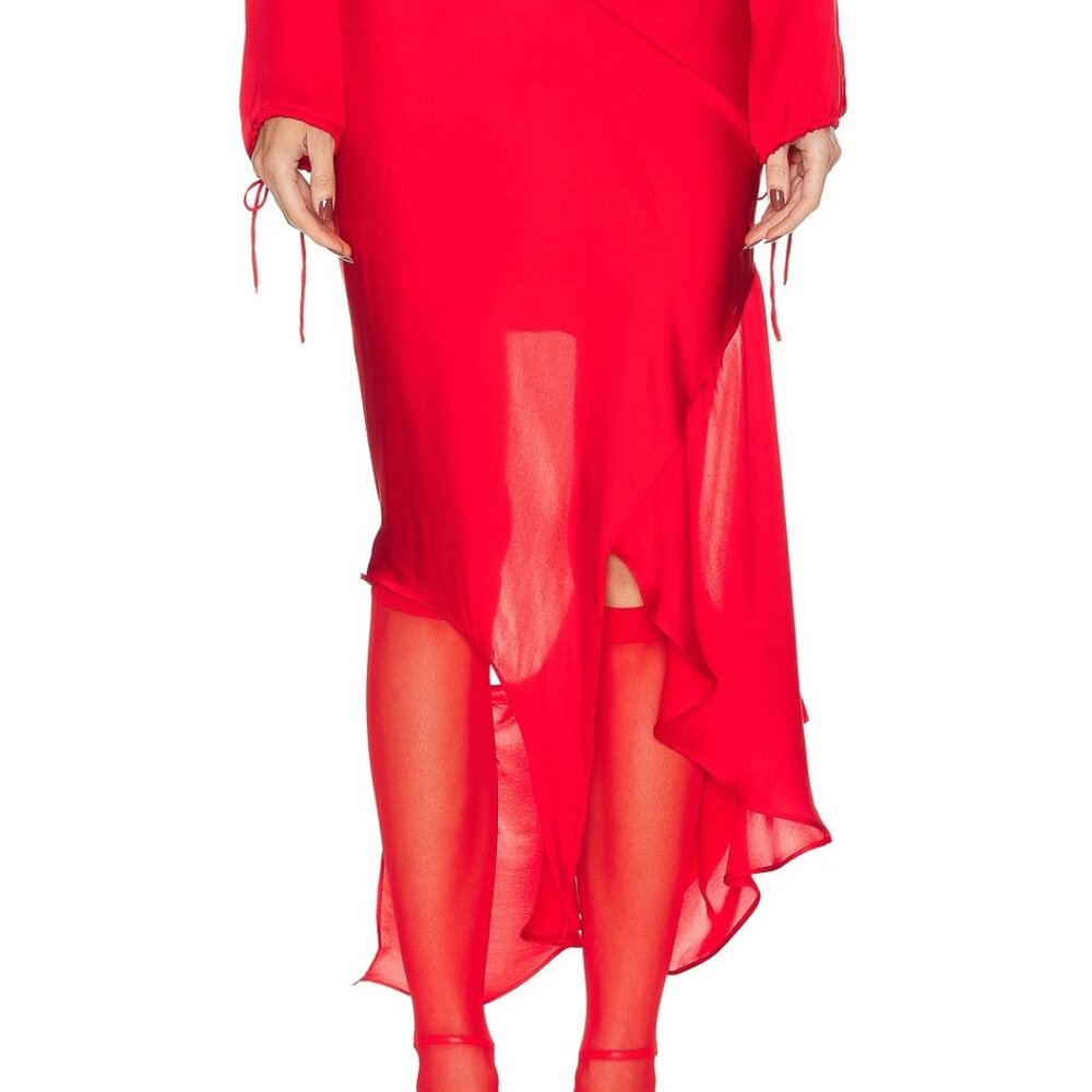 NEW NWT Acne Studios Draped Skirt in Bright Red FWRD silk assymetrical midi - Picture 7 of 8
